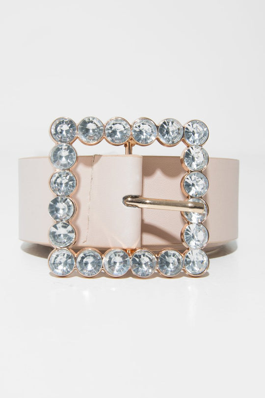 Nude Faux Leather Embellished Buckle Belt - Oneita