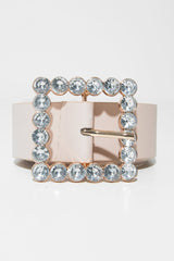 Nude Faux Leather Embellished Buckle Belt - Oneita