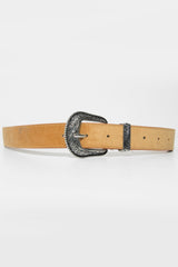 Tan Faux Suede Western Buckle Belt - Rayhana