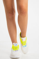White Yellow and Iridscent Lace Up Trainers - Rosah