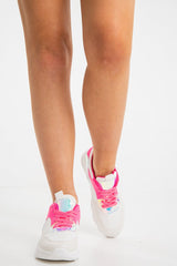 White Pink and Iridscent Lace Up Trainers - Rosah