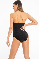 Black Strapless Ruched Side Bodysuit - Jaci