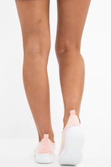 Pink Net Overlay Contrast Sole Slip On Trainers - Lissandra