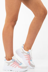 Pink Colour Block Slogan Tape Trainers - Jackelin