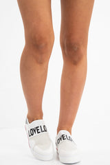 White Love Slogan Slip On Trainer - Tamra