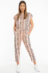 Orange Snake Print Short Sleeve Sweatshirt and Jogger Set - Aaliyan