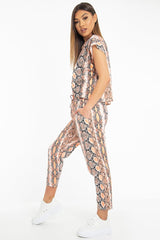 Orange Snake Print Short Sleeve Sweatshirt and Jogger Set - Aaliyan