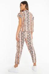 Orange Snake Print Short Sleeve Sweatshirt and Jogger Set - Aaliyan