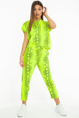 Lime Snake Print Short Sleeve Sweatshirt and Jogger Set - Aaliyan