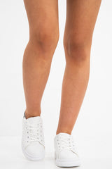 White/Black Cleated Lace Up Trainers - Halia