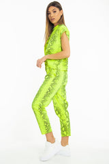 Lime Snake Print Short Sleeve Sweatshirt and Jogger Set - Aaliyan