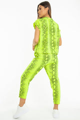 Lime Snake Print Short Sleeve Sweatshirt and Jogger Set - Aaliyan