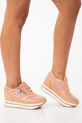 Pink Shimmer Platform Trainers with Zip Detail - Sharnie