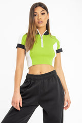 Lime Green White and Black Zip Detail Top - Aanika