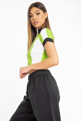 Lime Green White and Black Zip Detail Top - Aanika