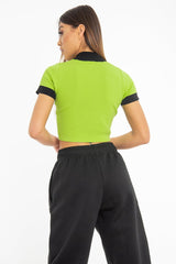 Lime Green White and Black Zip Detail Top - Aanika