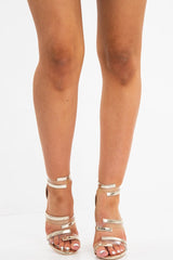 Gold Strappy Clear Insert Stiletto Heels - Evolett