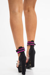 Pink Black Buckle Fastening Block Heel - Aloe