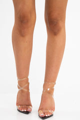 Black Clear Strap Pointed Toe Perspex Stiletto Heels - Betsy