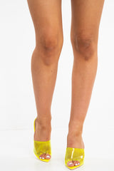Neon Yellow Clear Pointed Mule Heels - Jazelle