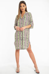 Lime Green Snake Print Oversized Shirt Dress - Joselynn