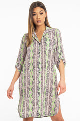 Lime Green Snake Print Oversized Shirt Dress - Joselynn