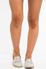 Grey Shimmer Snake Effect Front Loafers - Tammy