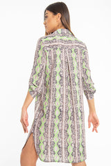 Lime Green Snake Print Oversized Shirt Dress - Joselynn