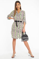 Lime Green Snake Print Oversized Shirt Dress - Joselynn