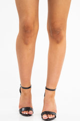 Black Faux Croc Strappy Block Heels - Dovie