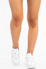 White Silver Velvet Glitter Lace Up Trainers - Taia