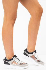 Black Contrast and Clear Lace Up Trainers - Molly