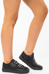 Black Cage Detail Trainers With Ribbon Laces - Tina