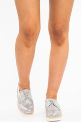 Grey Shimmer Brogue Style Trainers - Hannah