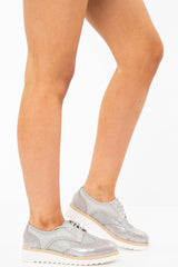 Grey Shimmer Brogue Style Trainers - Hannah