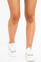 White Shimmer Effect Chunky Sole Trainers - Frances