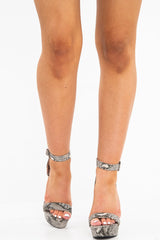 Brown Snake Print Textured Strappy Block Heels - Carianna