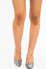 Black Snake Print Pointed Toe Heels - Becky