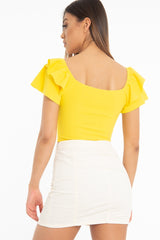 Yellow Cold Shoulder Lace Up Bardot Crop Top - Kenndra
