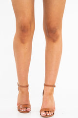 Tan Faux Croc Strappy Block Heels - Dovie