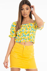 Mustard Distressed Denim Skirt - Blakelyn