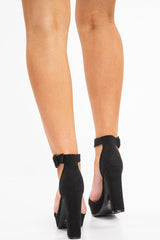 Black Platform Strappy Block Heel - Karley