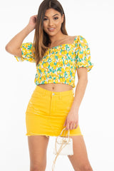 Mustard Distressed Denim Skirt - Blakelyn