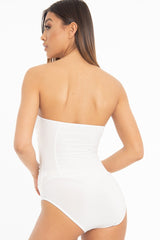 White Strapless Ruched Side Bodysuit - Jaci