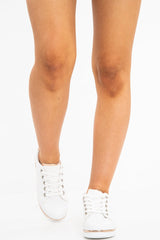 White Lace up Trainers With Rose Gold Detailing - Sandie