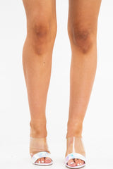 Iridescent Faux Snake Clear Strap Mule Block Heels - Faithlyn