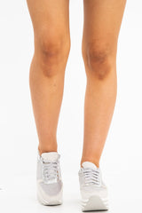 Silver Glitter Mesh Lace Up Platform Trainers - Hennie