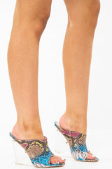 Blue Yellow Snake Print Clear Wedge - Oda