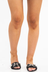 Black Western Buckle Sliders - Abiella