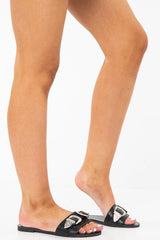 Black Western Buckle Sliders - Abiella